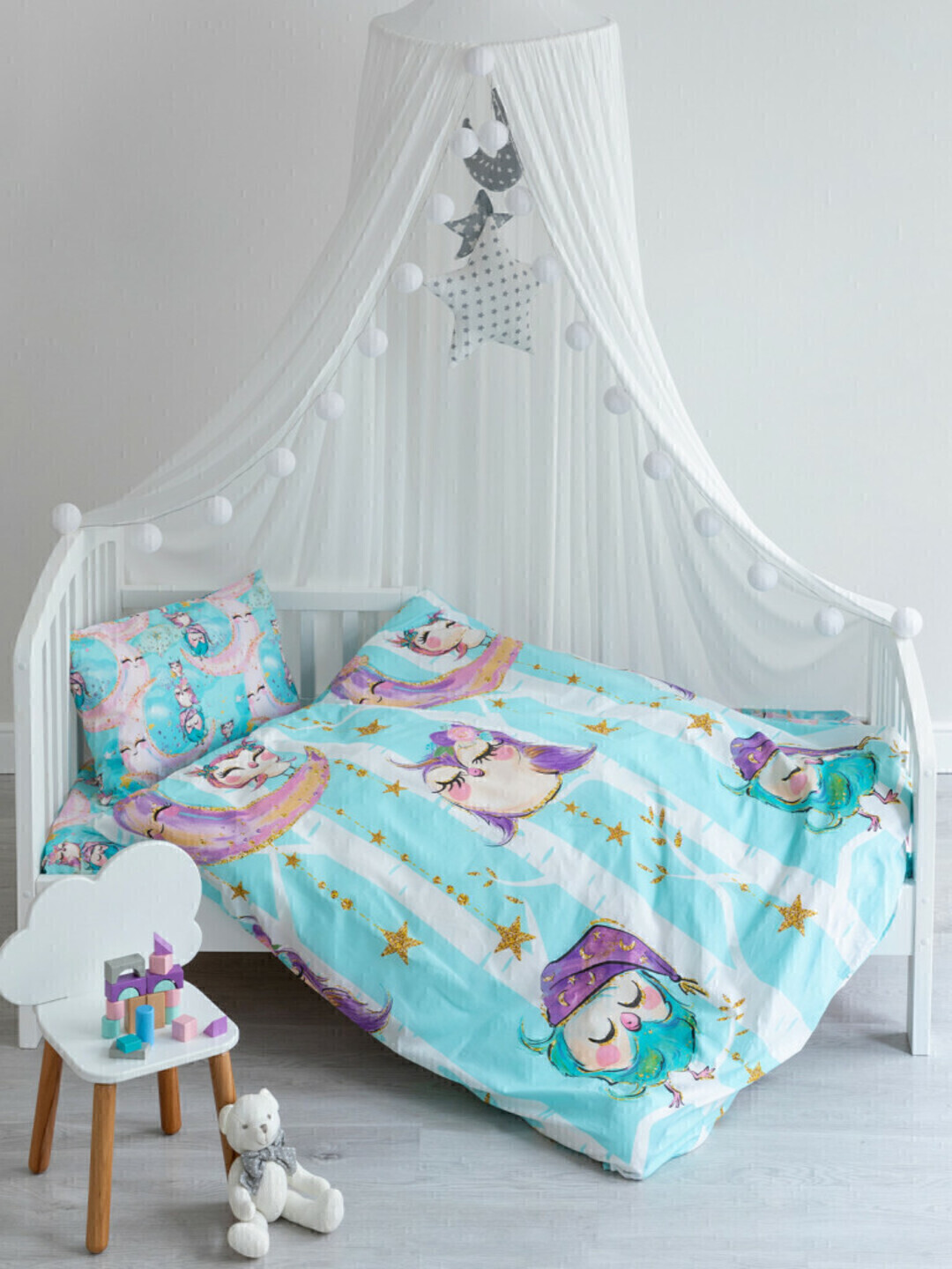 КПБ в детскую кроватку Юниор поплин (простыня 150*214) Juno <719611 Sleep owls>